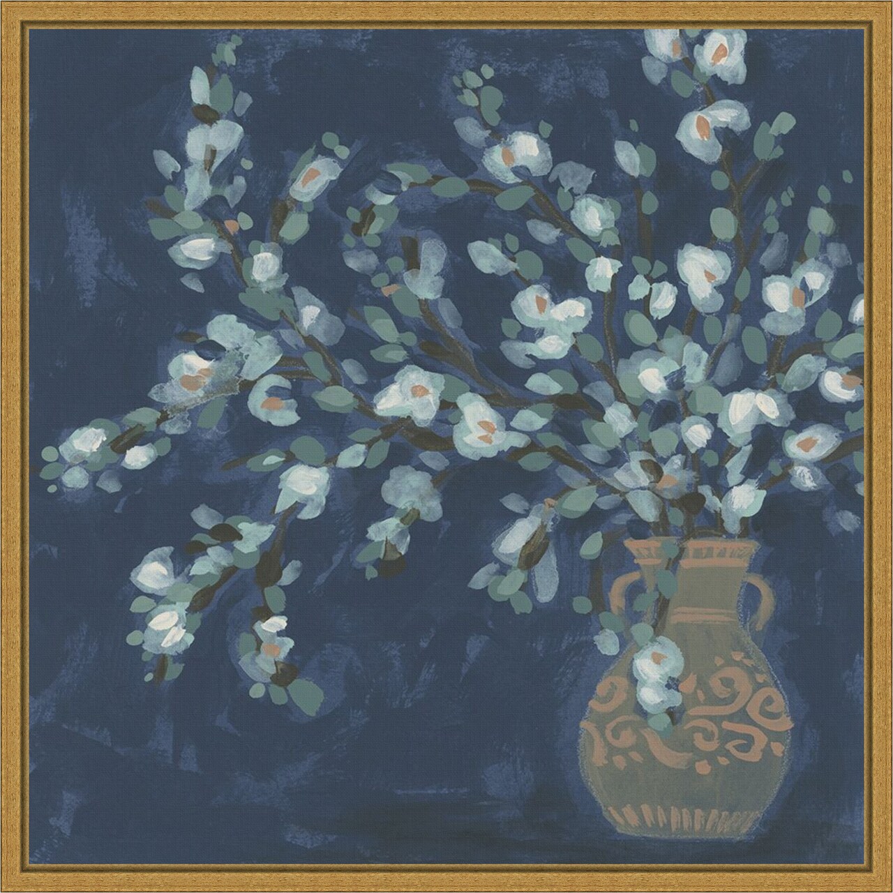 Midnight Indigo Blooms I by June Erica Vess Framed Canvas Wall Art